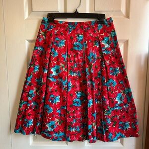 Talbots Red Floral A-Line Skirt with Teal and Black Accents, size 6